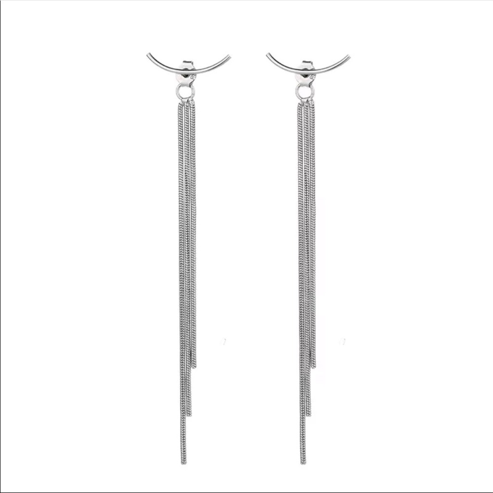Bar Long Thread Tassel Drop Earrings - Picture 3 of 4